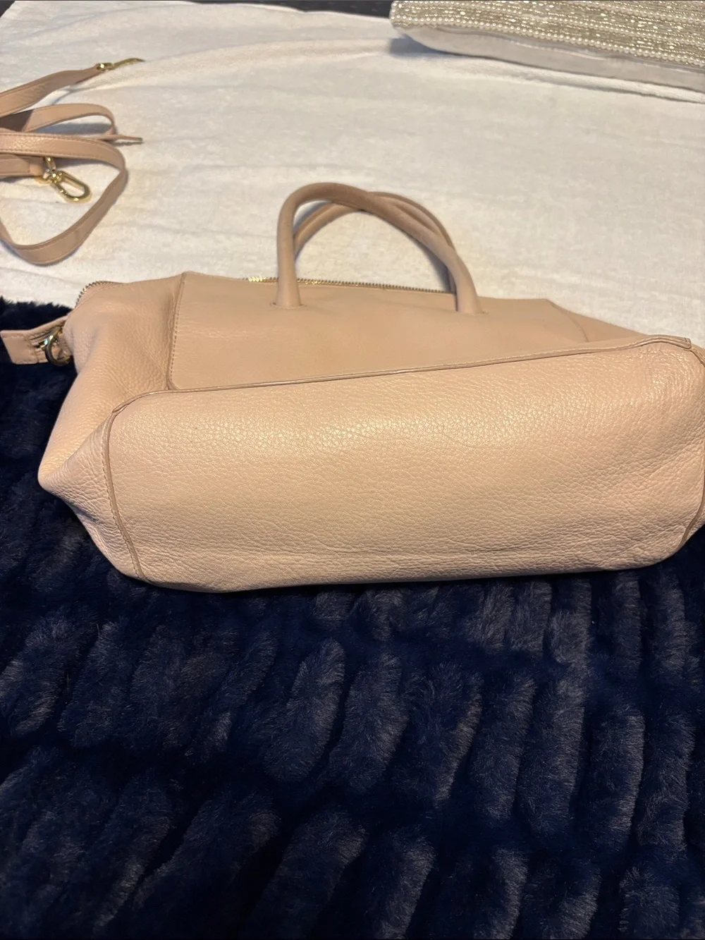 Tory Burch Blush Taupe Leather Satchel with Gold Hardware